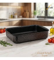 ARZU ÇELİK 22x30 Cm Granit Köşeli Tepsi - Siyah