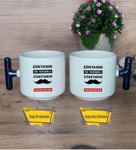 Erkek Öğretmene Hediye Kupa Bardak T Lacivert Kulplu Öğretmenler Günü Hediyesi
