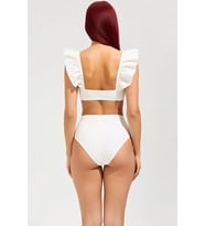 Kadın Bikini Takımı Dokulu Örme Fırfırlı Bralette Balensiz Yüksek Bel Hipster Kolsuz Kapalı Arka