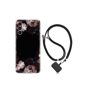 Samsung Galaxy A13 Kılıf Resimli Desenli Silikon Boyun Askılı Dark Flowers 1906