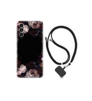 Samsung Galaxy A13 Kılıf Resimli Desenli Silikon Boyun Askılı Dark Flowers 1906