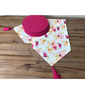 SULUBOYA ÇİÇEK DESENLİ RUNNER & SUPLA (Krem)