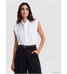 LCW Vision Beyaz Fular Yaka Oversize Kadın Gömlek