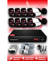 BAYICAM 8 Kameralı Panda 8 Dış Kamera Set HDD'siz Full HD Gece Görüşlü Güvenlik Kamerası Sistemi