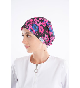 Pembe Çiçekler Desenli Doktor Hemşire Hastane Aşçı Cerrahi Tesettür Bone