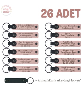 İşletmelerin Müşterilerine Özel Hediye 26'lı Set, İsim Yazılabilir Deri Anahtarlık, Pudra & Lacivert