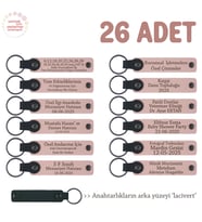 İşletmelerin Müşterilerine Özel Hediye 26'lı Set, İsim Yazılabilir Deri Anahtarlık, Pudra & Lacivert