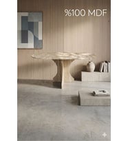 Oval Salon Yemek Masası Kemer Tek Ayak 160x90-Traverten