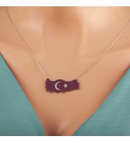 Gümüş Ay Yıldız Türkiye Haritası Kadın Kolye