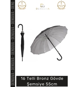 #Şemsiye Otomatik Baston Tipi Rüzgar Korumalı Fiber Sağlam Şık 16 Telli Bronz Gövde Şemsiye 55cm