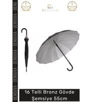 #Şemsiye Otomatik Baston Tipi Rüzgar Korumalı Fiber Sağlam Şık 16 Telli Bronz Gövde Şemsiye 55cm