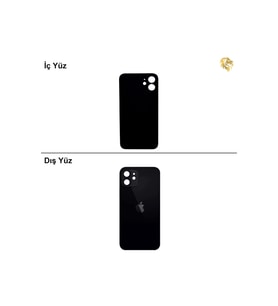 iPhone 12 Siyah Renk Arka Kapak Arka Cam Batarya Kapağı Lazer Kesim Kapak Pil Kapağı