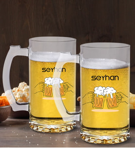 BK Gift Kişiye Özel İsimli 2’li Cam Bira Bardağı 50cl-103 (Beyaz)