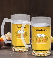 BK Gift Kişiye Özel İsimli 2’li Cam Bira Bardağı 50cl-103 (Beyaz)