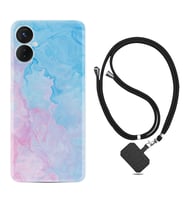 Tecno Spark 9T Kılıf Resimli Boyun Askılı İpli Desenli Silikon Pink Blue Abstract 1385