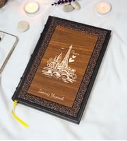 Paris Desenli Termo Deri + Ahşap Anı Defteri - Çizgili Defter - Hediyelik (17x24 cm- 320 Sayfa)