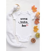 Unisex Bebek Anne Baba Baskılı %100 Pamuklu Çıtçıtlı Beyaz Bebek Body Zıbın Bebek Badi