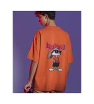 I Am Bored Çizgi Karakter Baskılı Oversize Unisex Tişört (Turuncu)