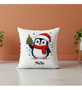 Penguenli Hediye Yastığı Kişiye Özel