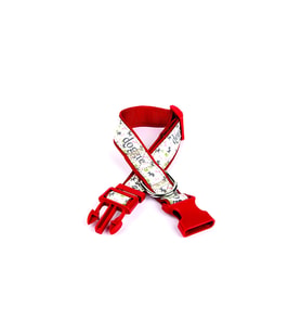 Doggie Köpek ve Pati Desenli Dokuma Köpek Boyun Tasması 3 cm x 36-60 cm Kırmızı