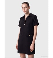 LCW Comfort Siyah Gömlek Yaka Simli Mini Elbise
