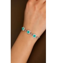 Paraiba Taşlı Rodyum Kare Anturaj Gümüş Bileklik