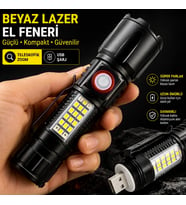 Q-MAX PS-2306C Yüksek Performanslı Beyaz Lazer LED ve COB Yan Işıklı Taktik El Feneri