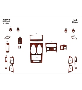 Meriç® Nissan Qashqai Ön Torpido Kaplama Maun 24 Parça 2007-2010 (Maun)
