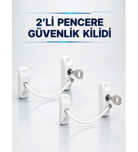 Anahtarlı Pencere Güvenlik Aparatı Beyaz Kablolu Açılma Sınırlayıcı 2’li Set