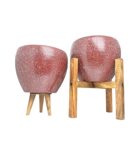 Bitki Tasarımı Bordo Granit Toprak Saksı Saksılık Salon Çiçeklik İkili Set 3 Ayaklı- 4 Ayaklı- 15 CM