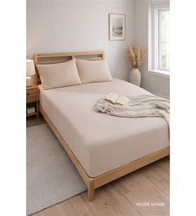 More Home Çift  Kişilik Lastikli Çarşaf  Seti + Yastık Kılıfı Koyu Bej