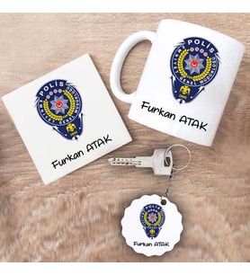 Polis Kupa Bardak Altlık ve Anahtarlık Hediye Seti (Model 1)