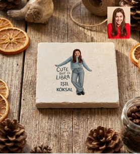 Kişiye Özel Karikatürlü Cute But Libra Terazi Burcu Bardak Altlığı Doğum Günü Hediyesi