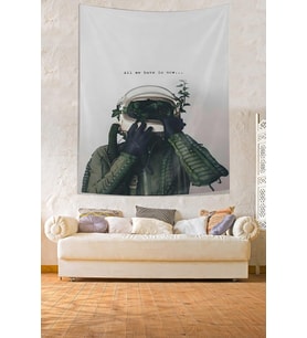 All We Have İs Now Yazılı Astronot Leke Tutmaz Kumaş Duvar Örtüsü Duvar Halısı Tapestry PNTR178, 140 x 230