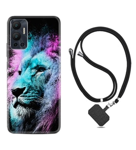 Infınix Hot 12 Kılıf Silikon Boyun Askılı İpli Desenli Silikon Pink Blue Leon 1603