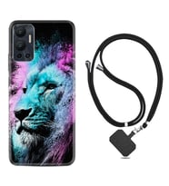 Infınix Hot 12 Kılıf Silikon Boyun Askılı İpli Desenli Silikon Pink Blue Leon 1603