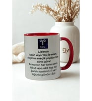 Koç Burcu Porselen Kupa – Burç Özellikli Kırmızı Kulplu Kahve Fincanı Hediye (Beyaz)