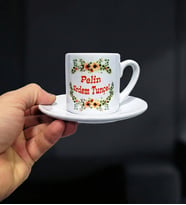 Kişiye Özel Türk Kahvesi Fincanı (Parlak Beyaz)