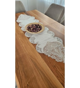 Şal Desen Fransız Dantelli Keten Gardeya Lüks Runner