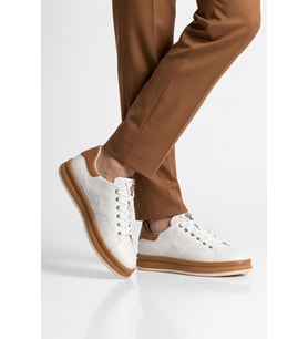 Voyager Beyaz-Taba Hakiki Deri Erkek Casual Sneaker Memory Taban Premium Casual Ayakkabı M030 M