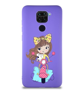 Xiaomi Redmi Note 9 Soft Premier Kapak Vespagirl Tasarımlı Silikon Kılıf - Mor (Şeffaf)
