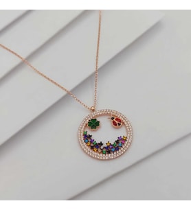 Gümüş Yonca Ve Uğur Böcekli Çember Kolye 925 Ayar (Karışık)