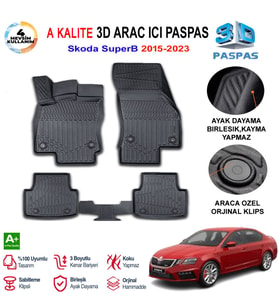 Skoda Super B 3D Paspas Havuzlu Pro 2015-2023 Arası