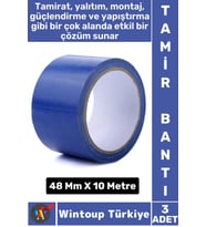 Uzun Ömürlü Su Nem Küfe Dayanıklı Çok Amaçlı MAVİ Montaj Onarım Tamir Bantı 48 Mm X 10 Metre 3 Adet