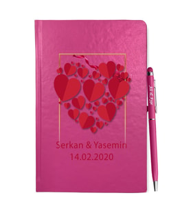 Sevgililer Gününe Özel Pembe Defter Kalem & Hediye Seti 36