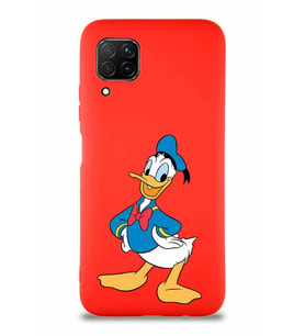 Huawei P40 Lite Soft Premier Kapak Donald Duck-C Tasarımlı Silikon Kılıf - Kırmızı (Şeffaf)