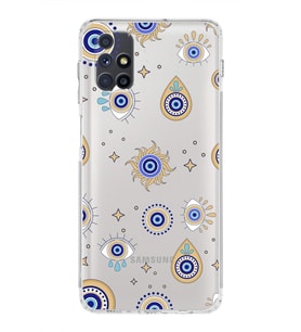 PrintiFy Samsung Galaxy M51 ile Uyumlu Nazar Boncuğu 5  Kamera Korumalı Şeffaf Silikon Kılıf