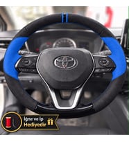 Toyota RAV4 XA50 Dikme Direksiyon Kılıfı Delikli Deri Parlak Siyah Mavi Detay Çift Yüzük ve Dikiş 2018-2026
