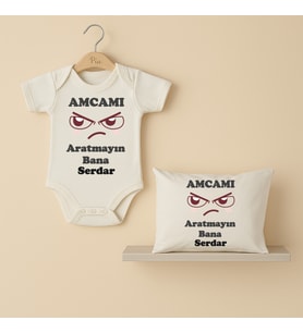 Pia Baby B32 %100 Pamuk Amcamı Aratmayın Bana Yazılı Tasarlanabilir İsme Özel Bebek Body Ve Yastık Kılıfı (Ekru)