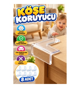 Şeffaf Mobilya Köşe Koruyucu 8’li Set – Masa, Sehpa ve Dolap Kenar Koruma Aparatı